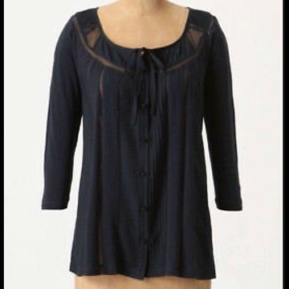 Anthropologie Deletta Navy Screen Striped Pintuck